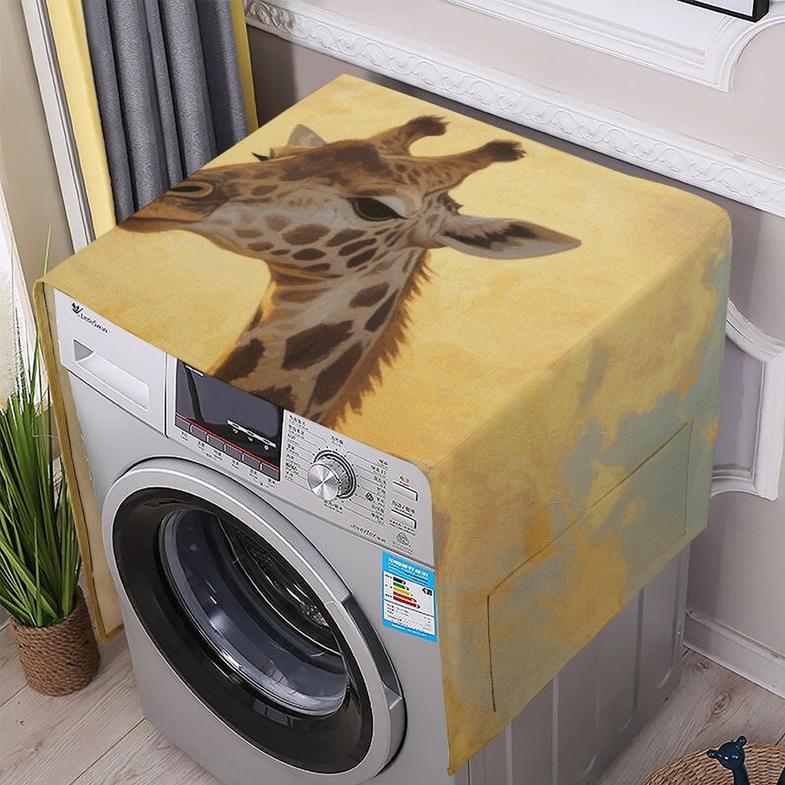 Fodpand White Washing Machine Cover For Top Load Dustproof Golden Sunset Giraffe Washer And Dryer Cover With Storage Pockets Household Appliance Covers Washable Top Protector Mat Pad For Laundry & Kitchen