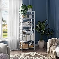 Vista 9 de HITNET Bookshelf, 6-Tier Tall Bookcase Freestanding Bamboo Book Shelf Bathroom Storage Organizer with Adjustable Shelves, White