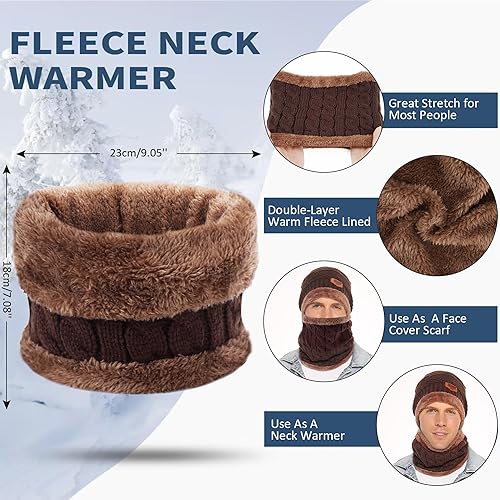 Vista 14 de FZ FANTASTIC ZONE Conjunto de gorro de invierno para hombre y mujer, bufanda de punto cálido, forro polar grueso, gorro de calavera, calentador