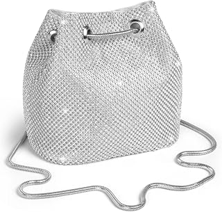 Fashion Women Rhinestone Bucket, Crystals Evening Bag Silver Rhinestone Evening Bag For Women, Shoulder Bag Sequin Diamond Evening Party Purse Party Handbags Wedding Purse