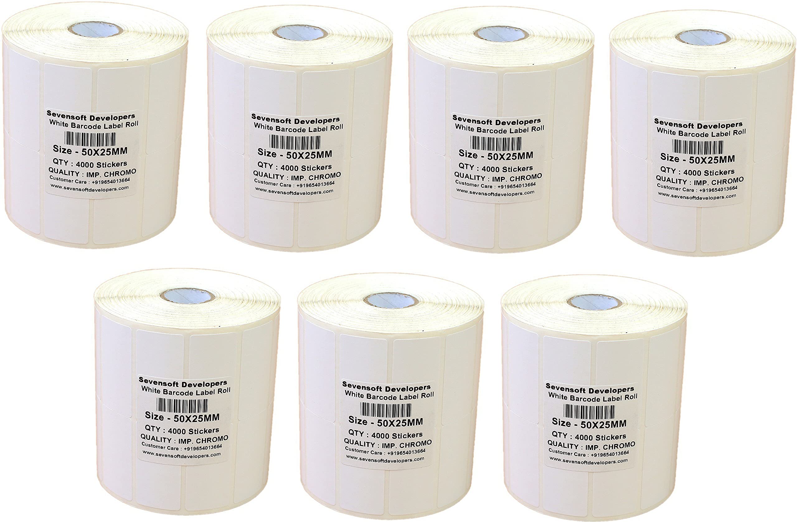 Sevensoft Developers 50X25MM Barcode Label (2X1 INCH) Set of 7 Self-Adhesive Paper Label Shipping Ribbon, stiker tag (White)- 4000 Labels, Stickers in per Roll