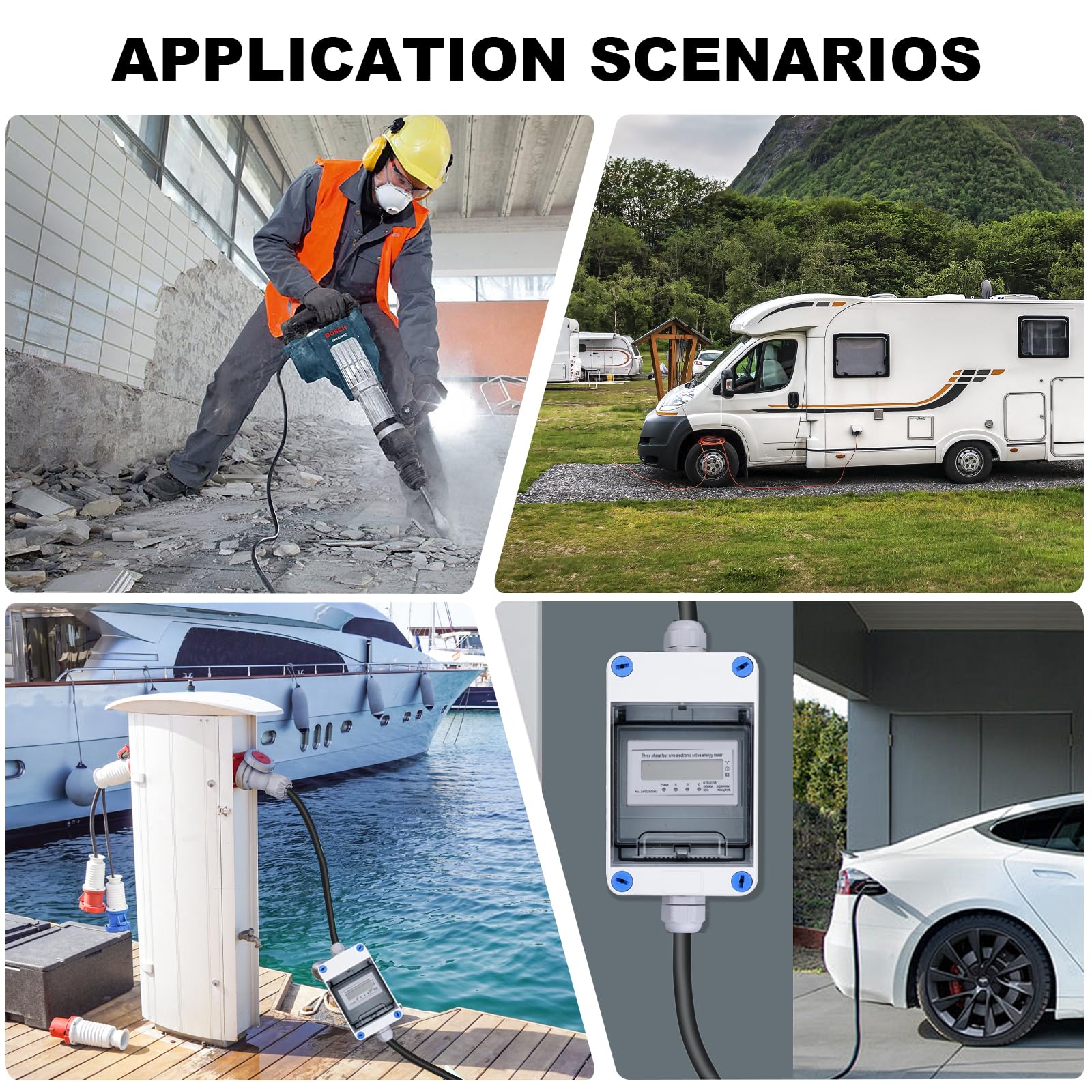 3 Phasen Mobiler Digitaler Stromzähler mit CEE Stecker und Kupplung,Industriestecker LED-Stromzähler für Wohnwagen,Elektrofahrzeuge,Camping