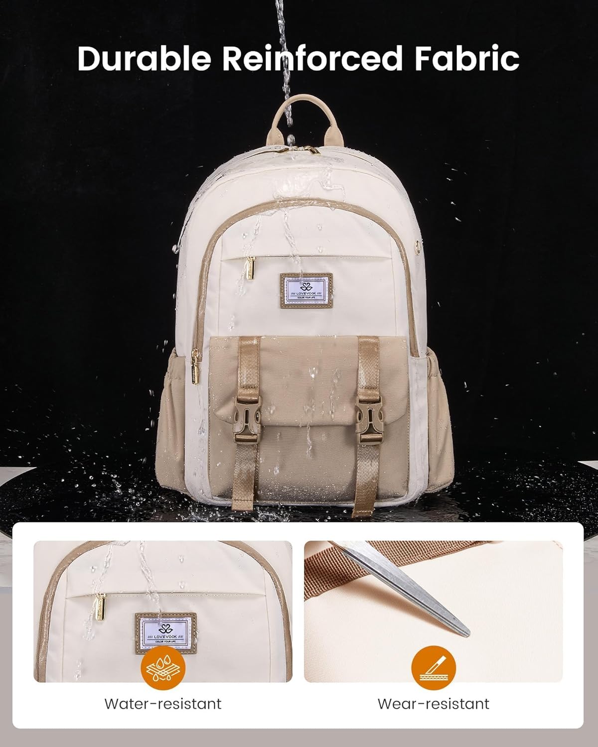 LOVEVOOK School Backpack for Girls Boys,Bookbag for Teen with Pouch Pocket for Large Capacity Cup, Waterproof School Bookbag, Preppy Backpack Travel Daypack with 15.6 inch Laptop Compartment - Image 5