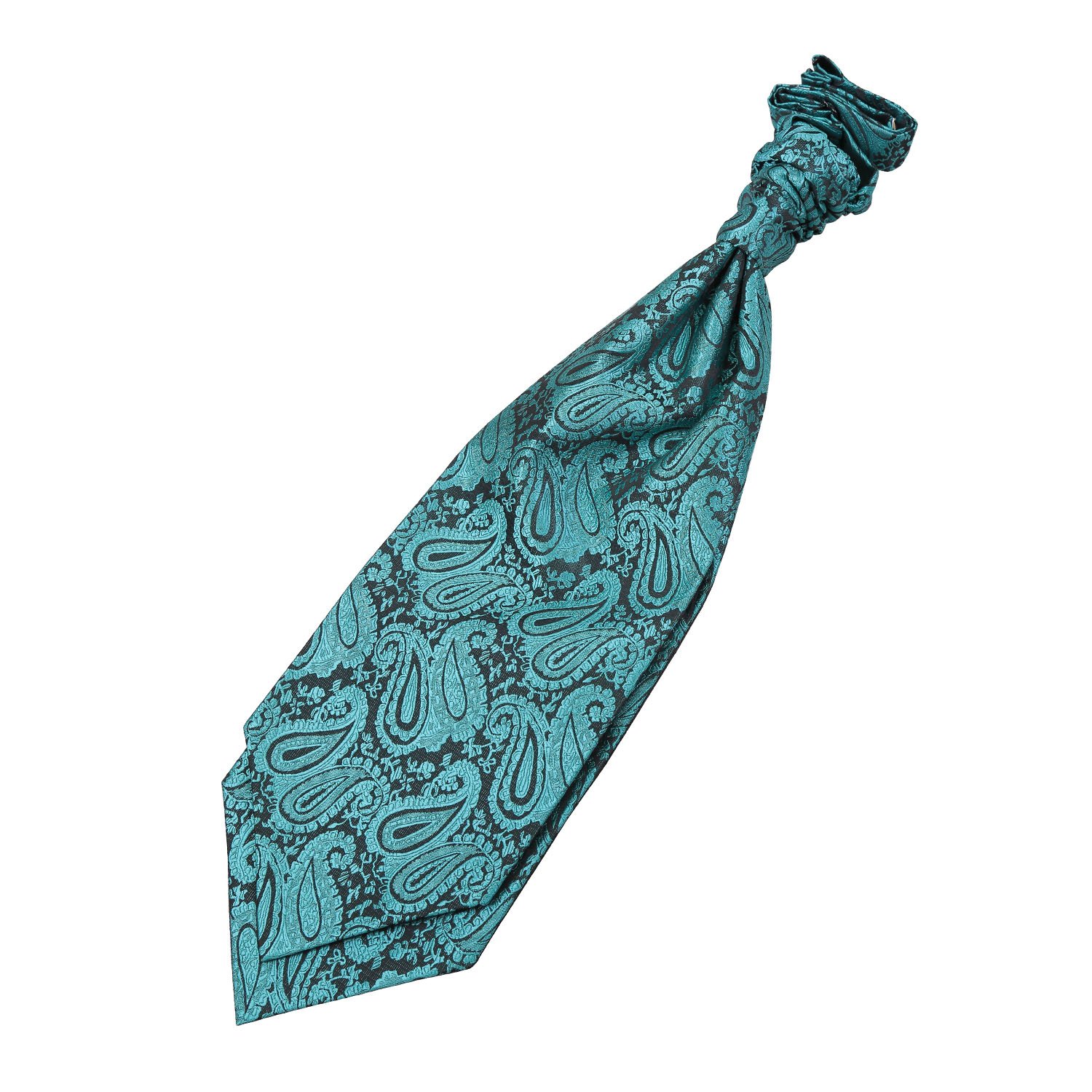 DQT Mens Paisley Floral Jacquard Pre-Tied Scrunchie Cravat - Wedding, Business & Formal Wear - Teal