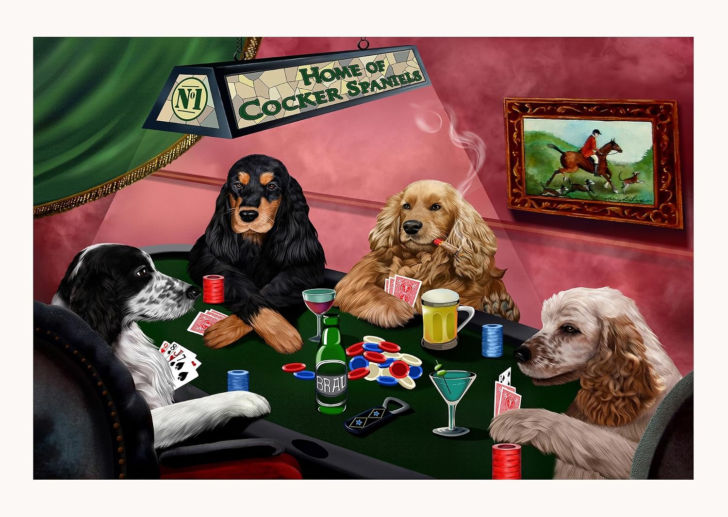 Doggie of the Day Cocker Spaniel Dogs Casino Night Wall Art, Flat Rolled Canvas Print Gift for Man Cave, Funny Pet Lover Dogs Playing Poker Wall Decor for Game Room - Flat Rolled Canvas, 8" x 10"