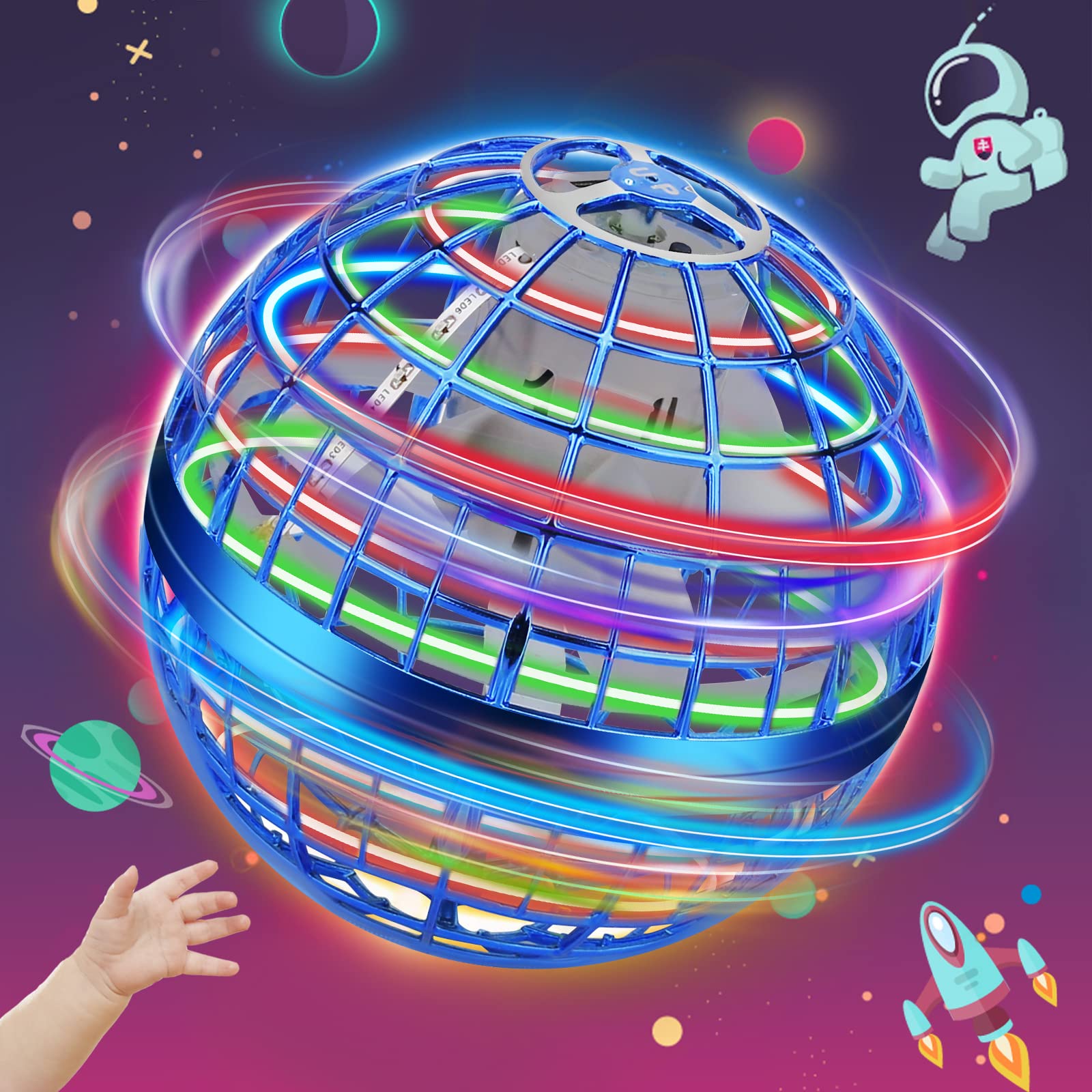 Magift Flying Ball Toys, Mini Drones Flying Toy Flying Spinner 360° Rotating Built-in LED Cool Fly Space Orb Toy, Globe Shape Magic Controller Indoor/Outdoor Safe Toy Gift for Kids or Adults