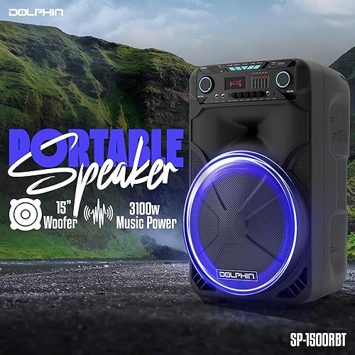 Miniatura 2 de Dolphin BoxParty 1500 Woofer de alta potencia de 15 pulgadas con graves fuertes y profundos  Altavoz Bluetooth portátil para fiestas con luces