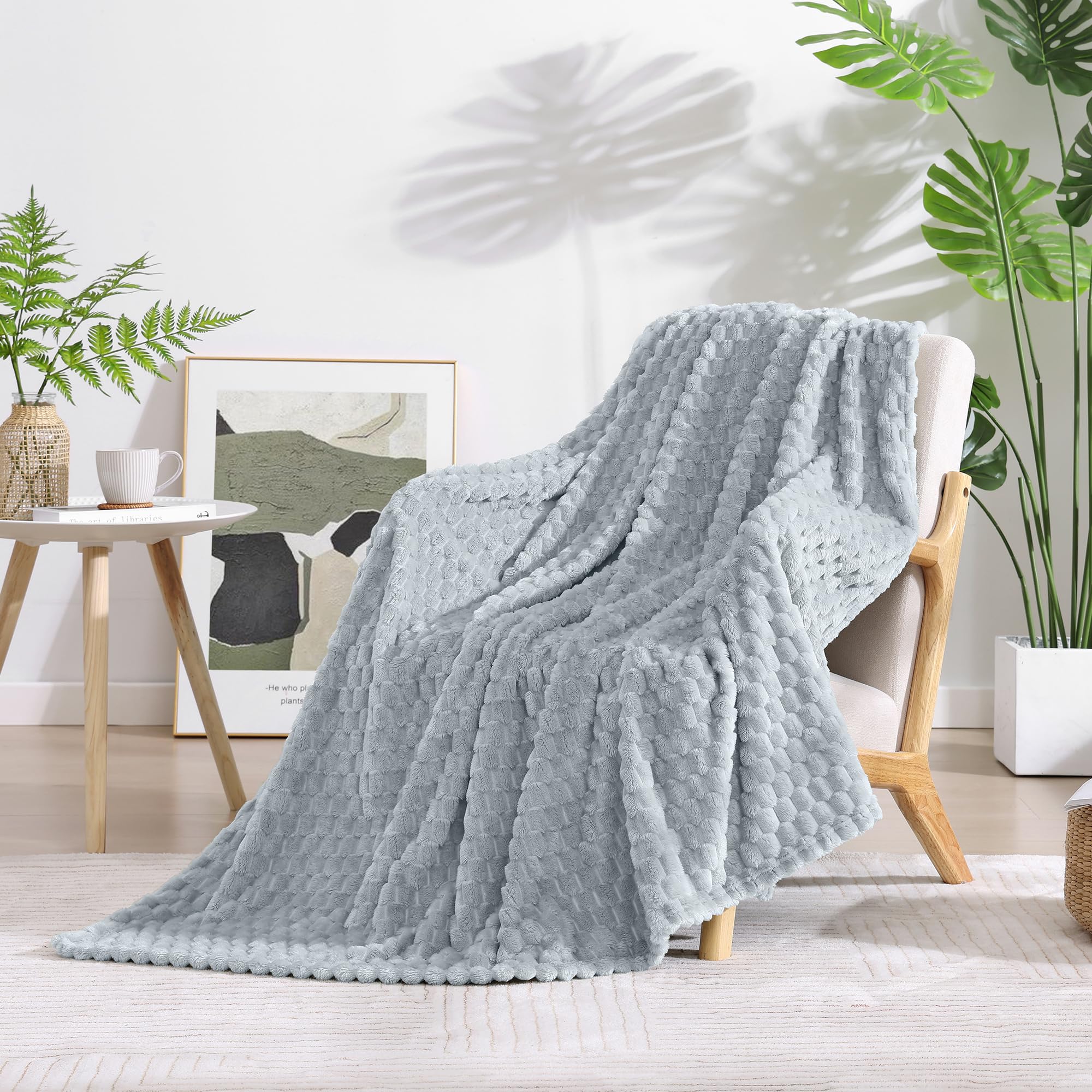 Monbix Haze Blue Fleece Throw Blanket for Couch- Room Decor Soft Cozy Blankets for Women, Lightweight Fleece Flannel Bed Blanket Suitable for All