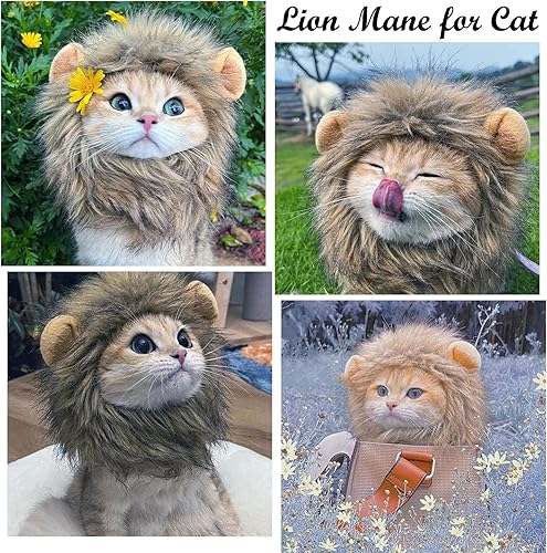 Miniatura 10 de Disfraces de Halloween para gatos, pelucas de melena de león para disfraces de gato, ajustables, cómodas, divertidas, para mascotas, gatos,
