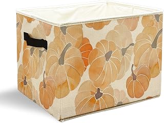 Fall Pumpkin Storage Bins with Handles, Fall Room Decor, Rustic Farmhouse Autumn Harvest Pumpkins Collapsible Laundry Basket Storage Box for Home Bedroom Bathroom Clothes Toys Books