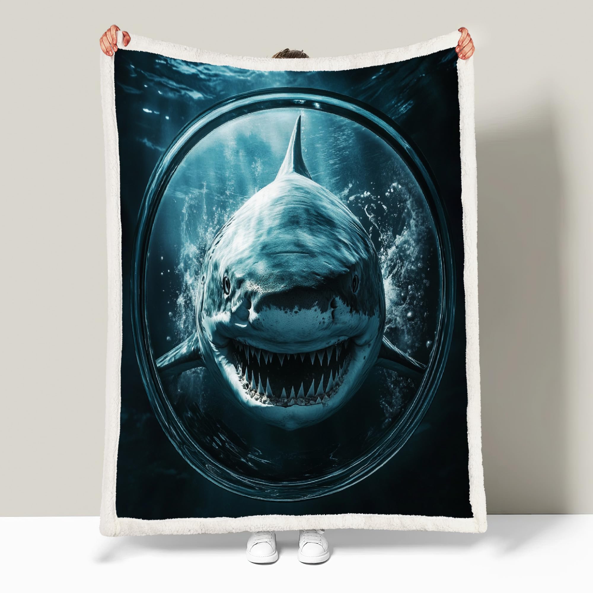 Générique Requin Couverture Polaire Epaisse Hiver Adulte 3D Animal Plaid Canape Chaud Doux en Flanelle Jeté de Canapé pour Couvre lit 2 Personnes pour Fille Garcon 150x200 cm