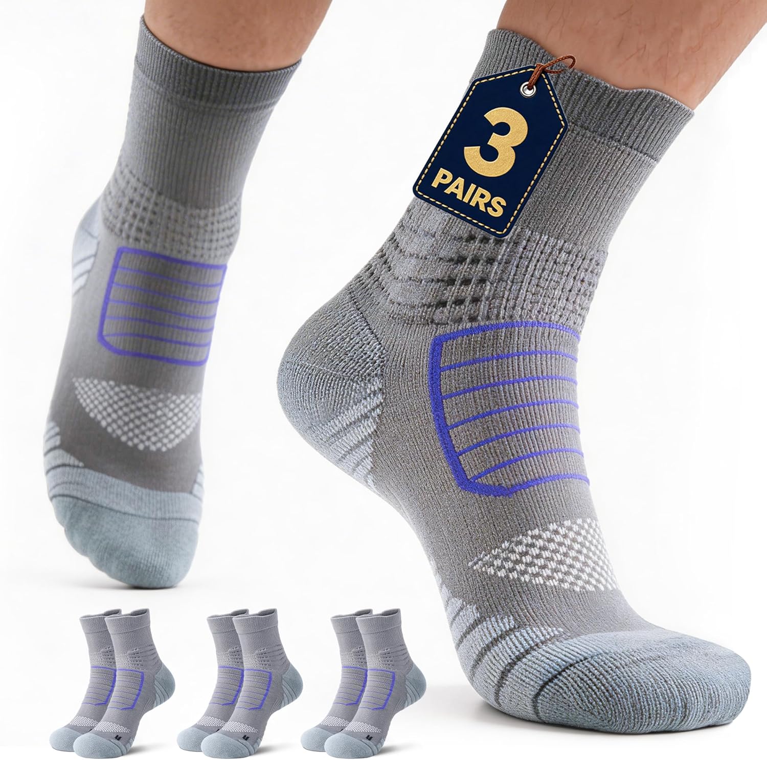 Medical Grade Ankle Compression Socks 15-20 mmHg,For Men,Running,Travel,Nurses,3 Pairs,Size 9-13