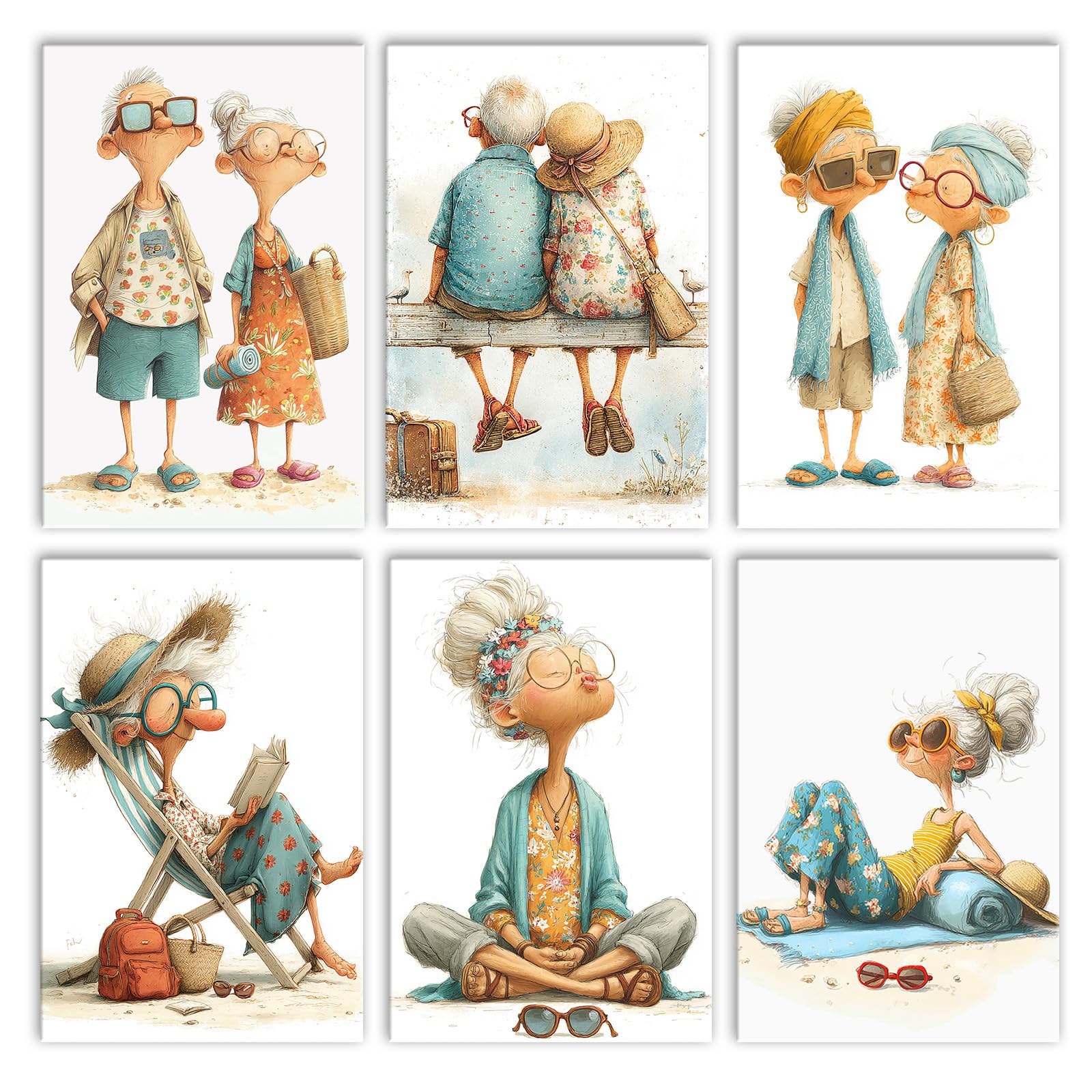 Walarky Old Lady Gentleman Drawing Paint by Number Adults Set of 6 Granny Grandfather Painting Reading Travel Digital Oil Painting Frameless