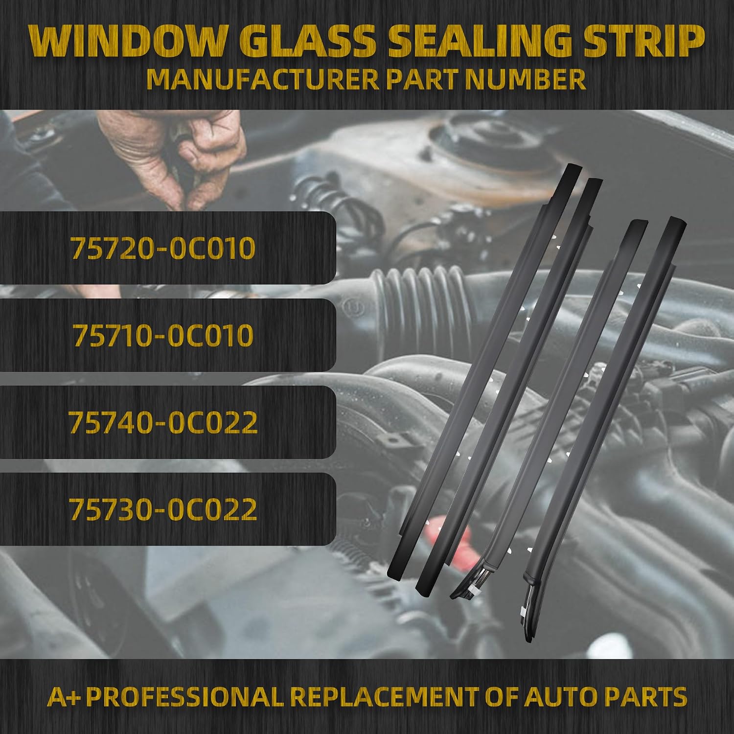 Dasbecan 4PCS Front & Rear Door Window Trim Belt Weatherstrip Compatible with Toyota Tundra Extended Cab Pickup 2000-2006 Replaces 75720-0C01 75710-0C01 75740-0C022 75730-0C022