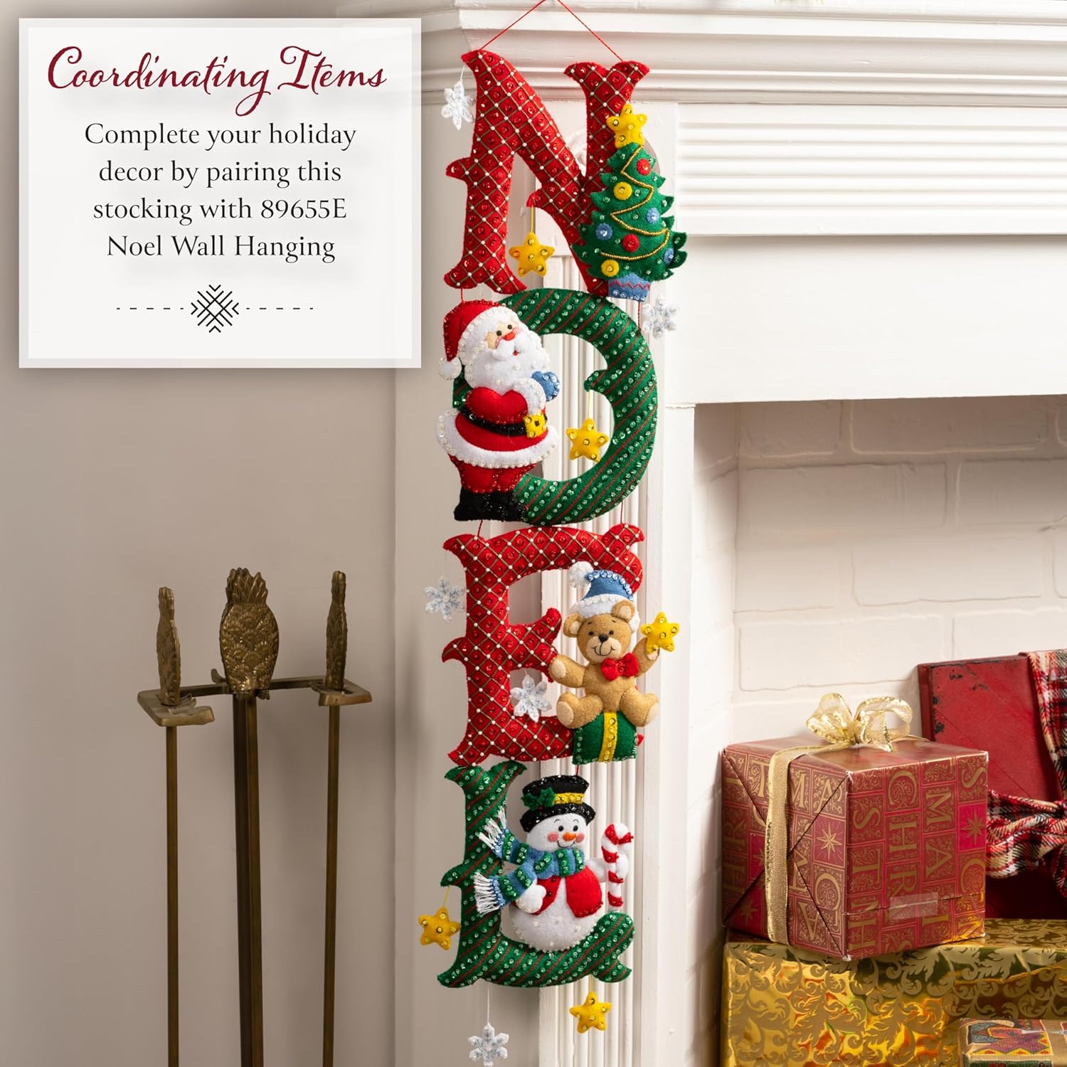 Bucilla Felt Applique 18" Stocking Making Kit, Holiday Cheer Santa, Perfect for DIY Arts and Crafts