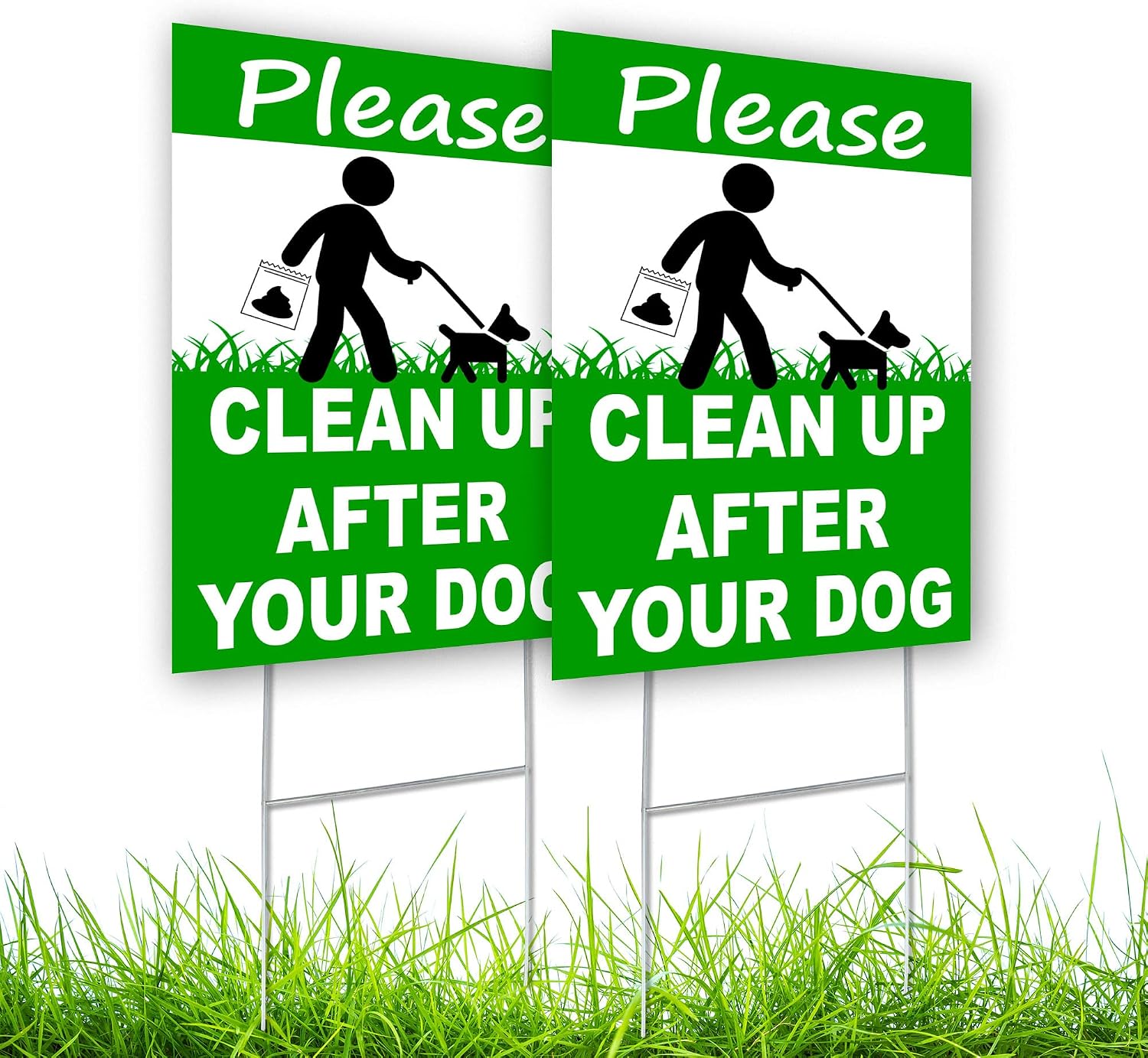2 pcs Clean Up After Your Dog Signs - DOUBLE SIDED 8" x 12" No Dog Poop Signs for Yard Plastic - Curb Your Dog Sign - Pick Up After Your Dog Sign - No Dog Poop Signs for Yard - Dog Signs No Pooping