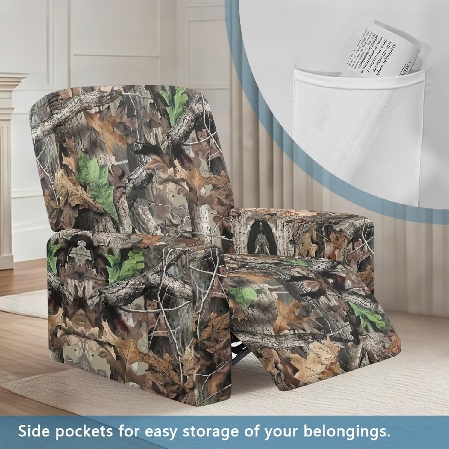 ZOUTAIRONG Washable Recliner Chair Covers Lazy-Boy Recliner Slipcover Washable Recliner Chair Covers Camo Branches Print Furniture Protector, Easy to Clean