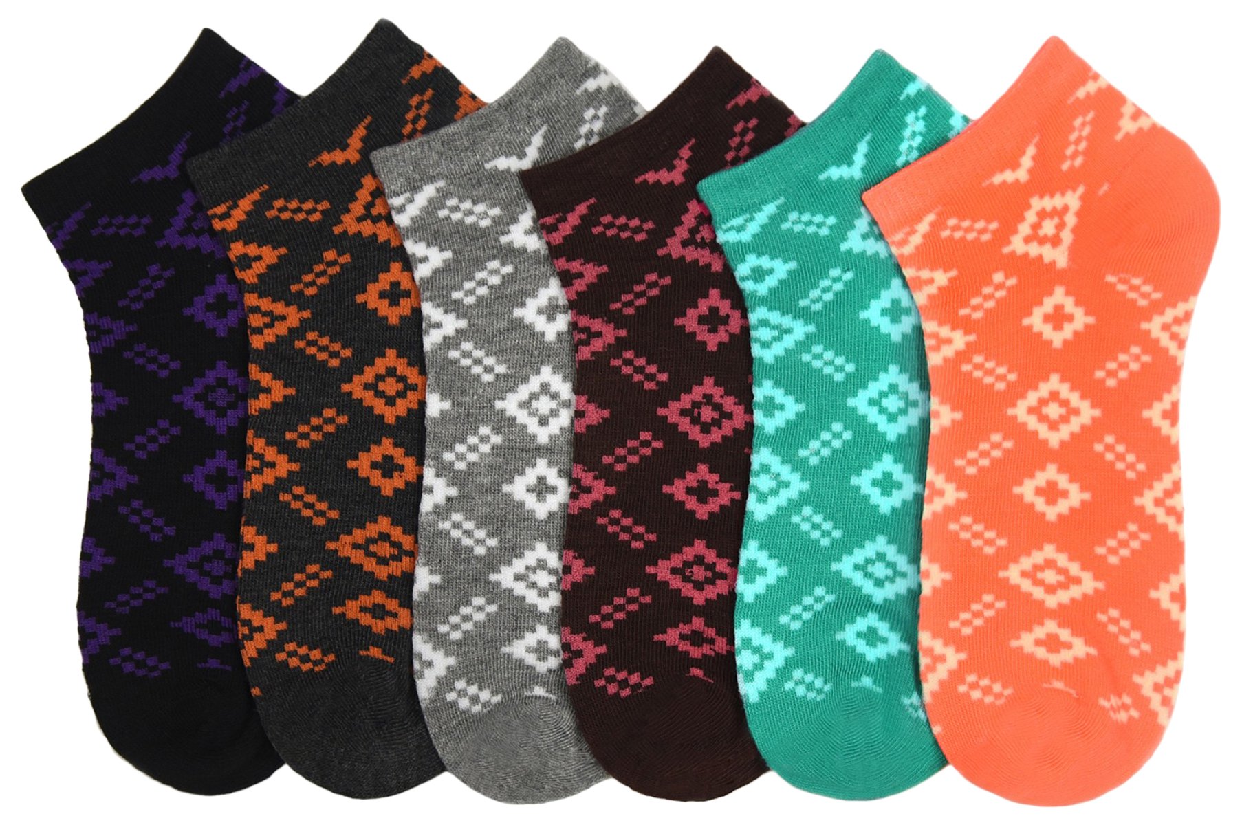 ToBeInStyle Pack of 6 Printed &amp; Solid Low Cut Ankle Socks - Kid’s &amp; Adults