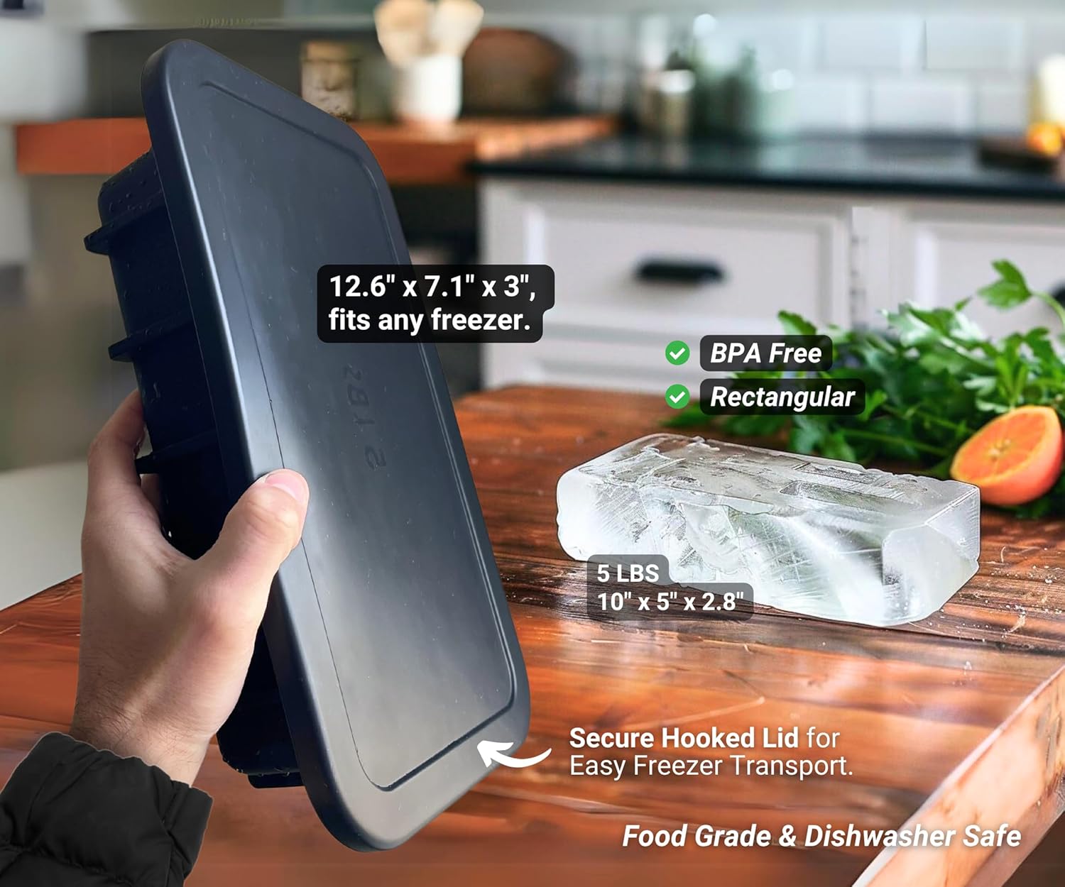 Alaskey® Extra Large Ice Block Mold 5 lbs With Lid (2-Pack) | Create Perfect Ice Bricks | Professional Silicone Mold for Crafting Giant Ice Cubes, Ideal for Ice Baths, Coolers, Bartender Accessories