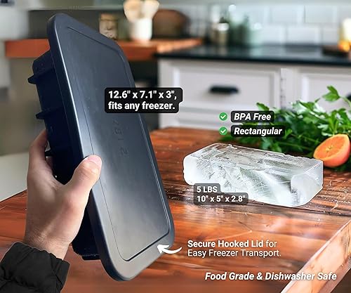 Miniatura 10 de Molde de bloque de hielo extra grande con tapa, forma de ladrillos de hielo de 2.5 libras, molde de silicona profesional para cubitos de hielo