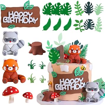 Knana 22Pcs Red Panda Cake Toppers Woodland Animal Cake Decorations with Panda Mushroom Cake Decorations for Baby Shower Birthday Party Supplies