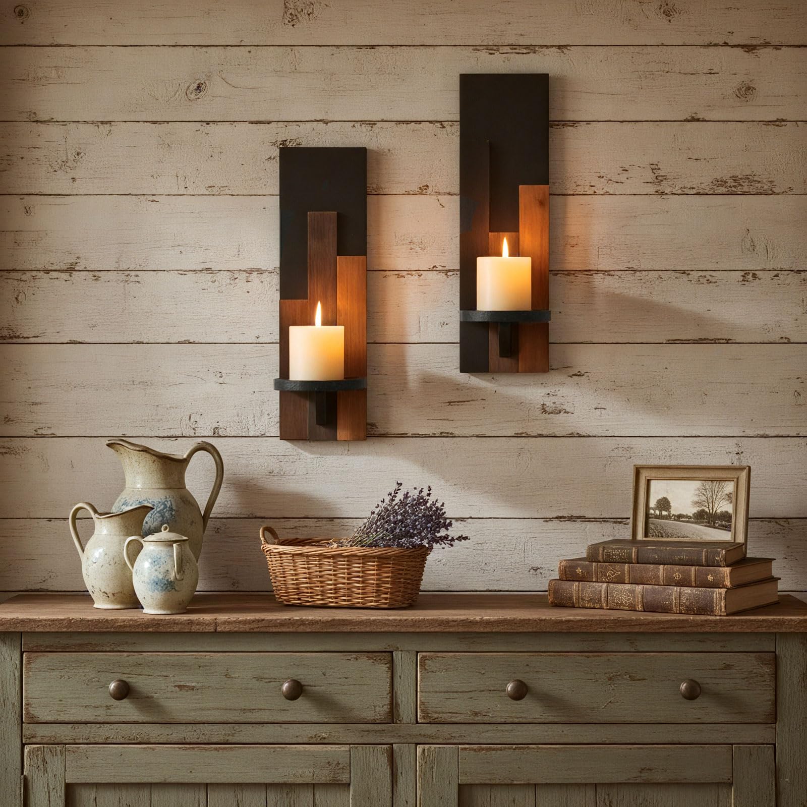 GOEDCH Wandkerzenhalter Vintage 2-tlg. - Metall Kerzenständer Schwarz Mit Nägeln