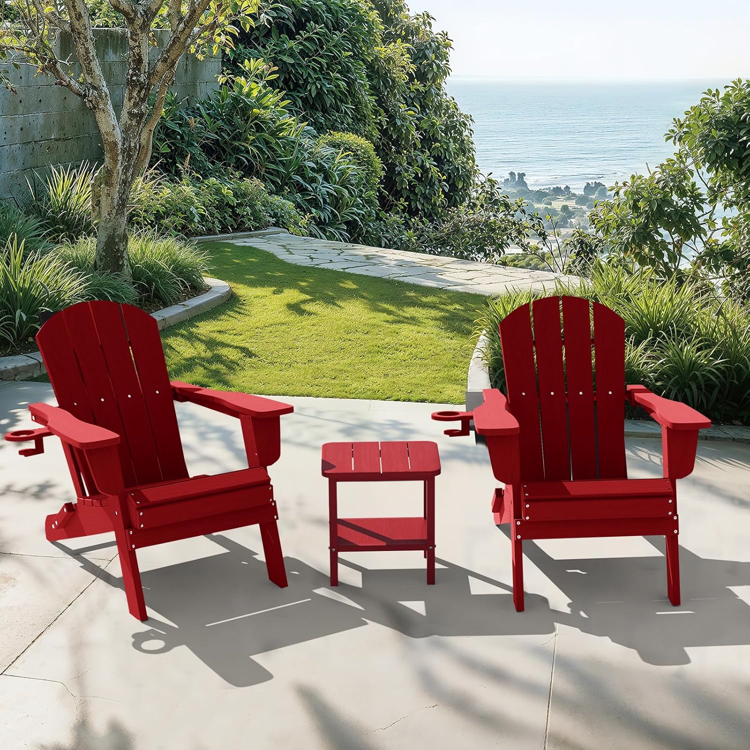 LOUNZY 17.7" Double Patio Side Table,Outdoor Side Table for Patio,Rectangular Small Outdoor HDPE Adirondack End Table for Lawn,Garden,Pool,Backyard,Red