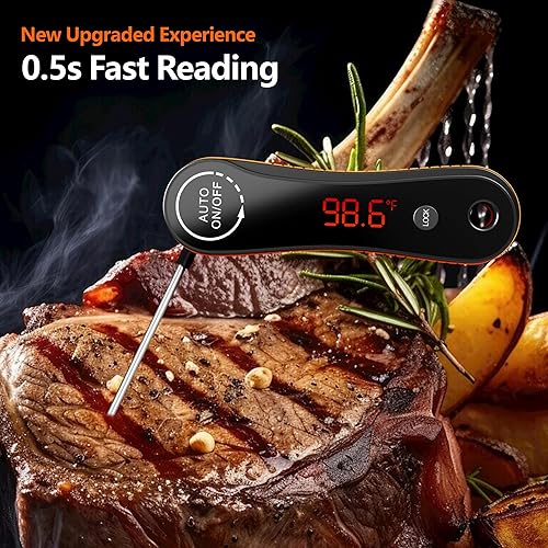 Miniatura 2 de Termómetro digital de carne de lectura instantánea de 0.5s, Paysean  0.5 con pantalla retroiluminada giratoria automática, impermeable IP67 y