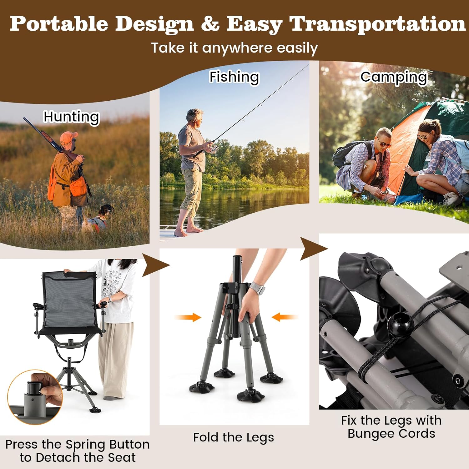 Giantex 360° Swivel Hunting Chair with Gun Rest, Adjustable Armrests, Telescopic Legs, All-Terrain Duck Feet, Shoulder Strap, 330 Lbs Capacity, Outdoor Ground Blind Seat, Folding Deer Hunting Seat