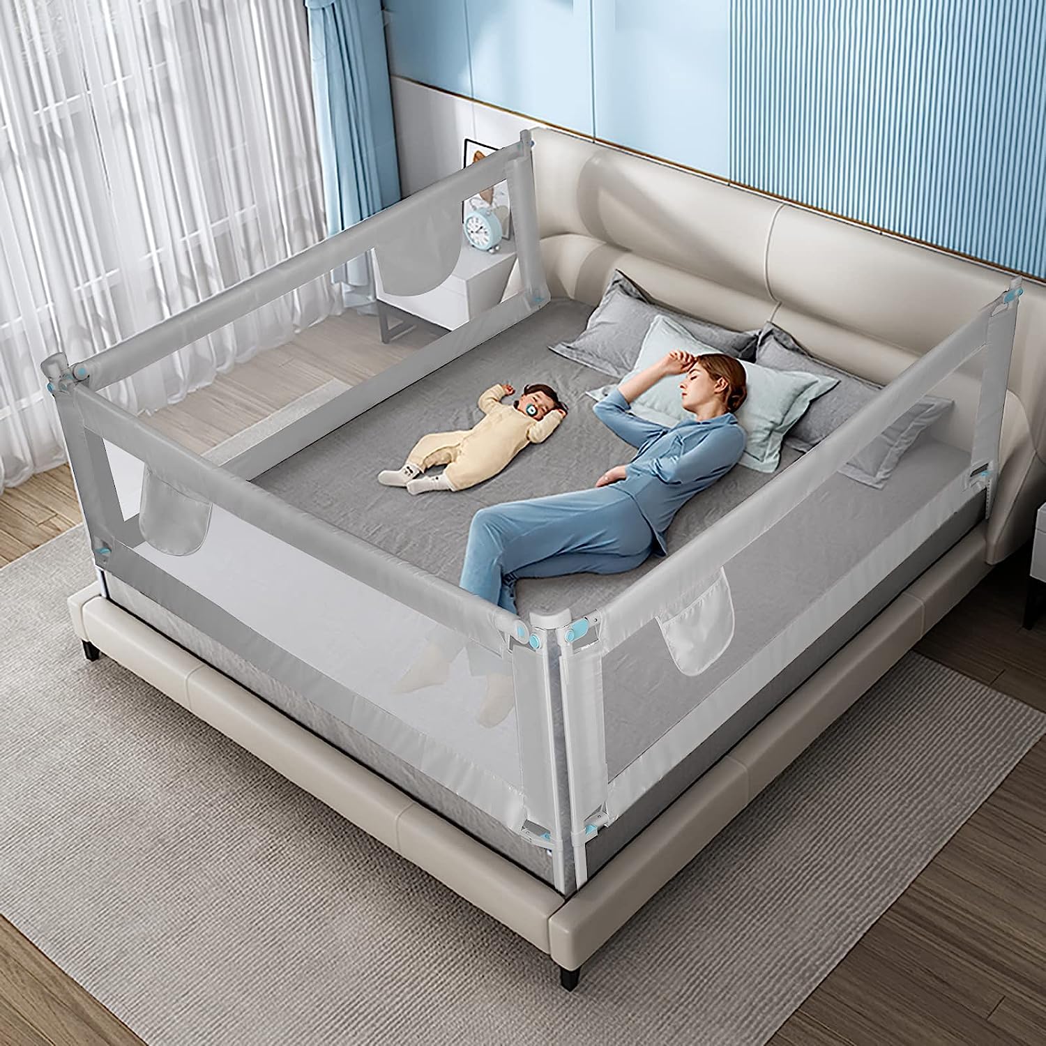 Adjustable Bed Safety Rail with Breathable Mesh for Enhanced Fall Prevention - Universal Fit for Secure Sleep