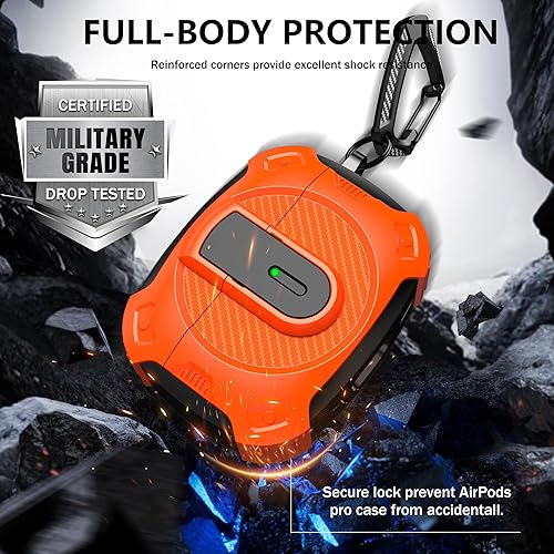 Miniatura 4 de RFUNGUANGO - Caja protectora para AirPods de 2 generación, modelo 2024, diseño espacial, compatible con Airpods Pro 12, funciona con MagSafe, naranja