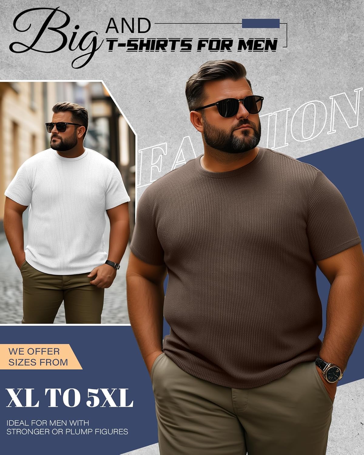 4 Pack Men's Big and Tall T Shirts Short Sleeve Crewneck Ribbed Knit Tops Basic Slim Fit Muscle Tee Shirts - Image 3