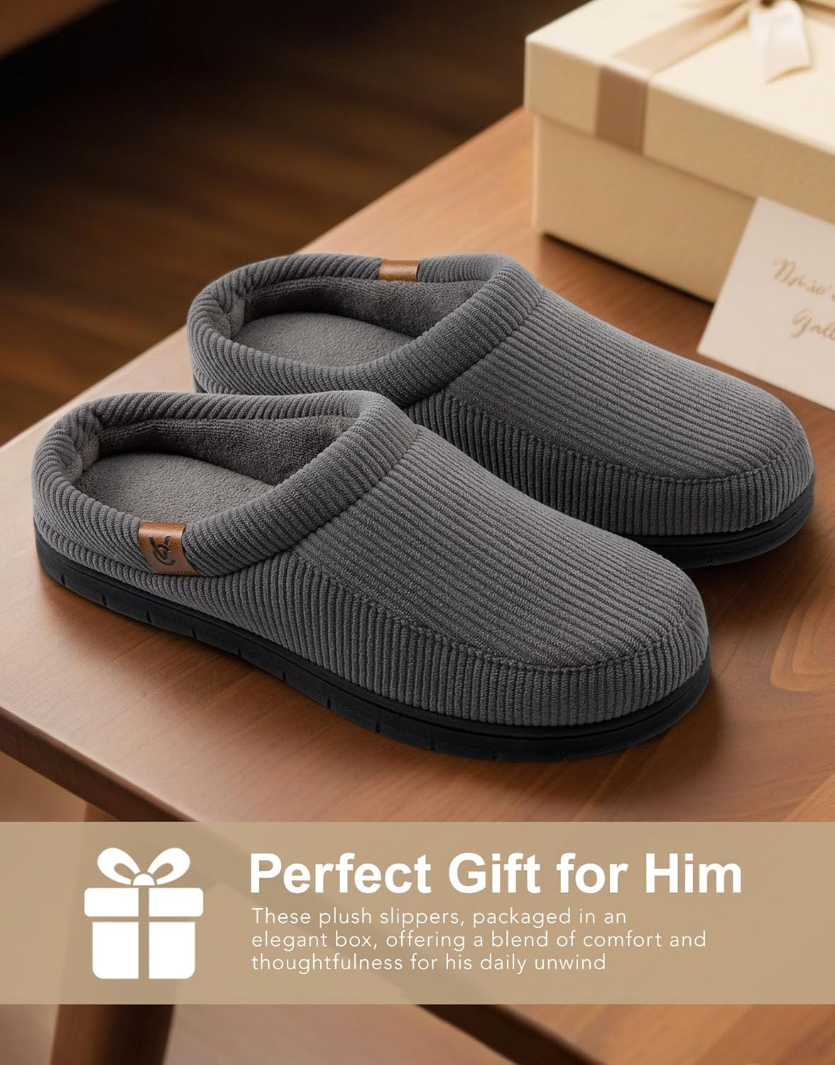 VeraCosy Men's Moccasin Slippers Comfy Soft Durable Slip-on Indoor Memory Foam House Shoes - Image 2