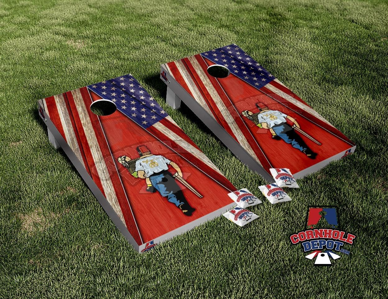 American Flag Shriner Cornhole Board Vinyl Wrap Skins Laminated Sticker Set Decal, Neutral