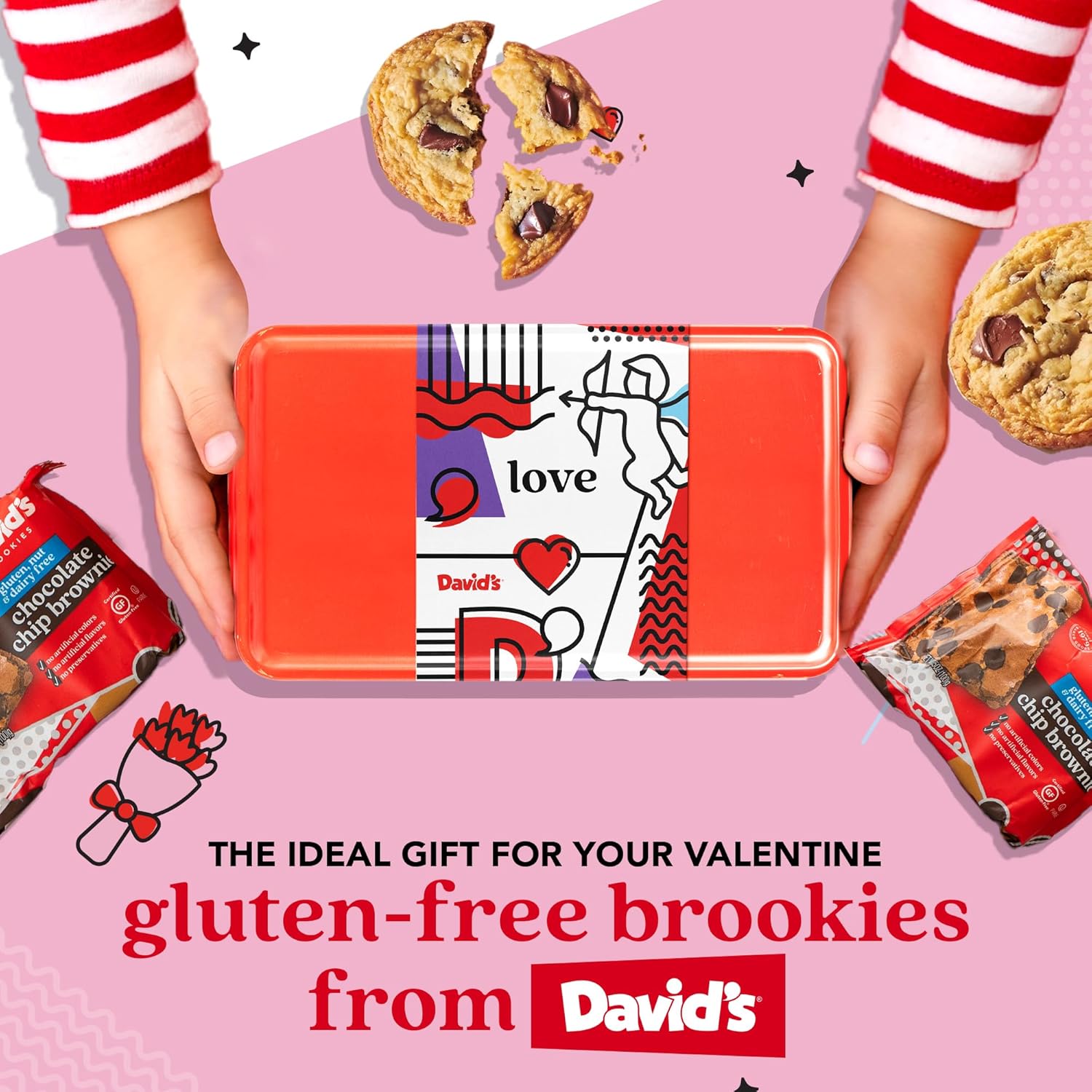 David’s Cookies Gluten-Free Cookies and Brownies in Love Sweet Sampler Tin – Chocolate Chip Cookies and Brownies in a Beautiful Love-Themed Tin – Gourmet Food Gift for Her, Him
