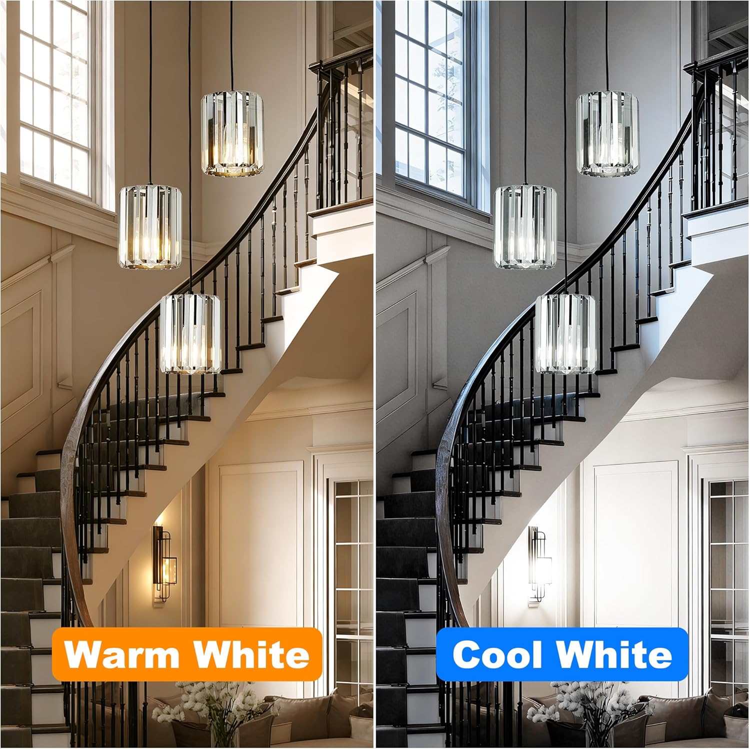 OKELI Black Crystal Chandelier Ceiling Lights, 3-Light Crystal Hanging Pendant Light for Kitchen Island, Adjustable Round Flush Mount Chandeliers for Dining Room, Foyer, Entryway