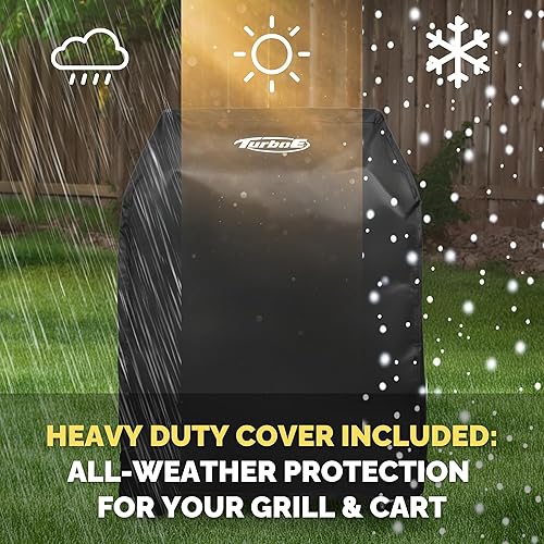 Miniatura 5 de Turbo E - Carrito de parrilla exclusivo con ruedas, estantes laterales espaciosos, almacenamiento integrado y elegante acabado negro para combinar