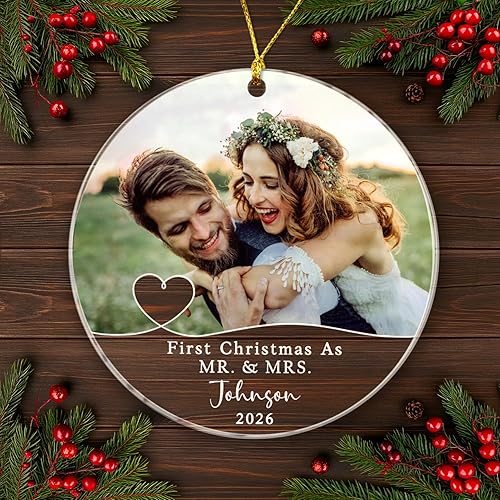Miniatura 8 de Adorno de Navidad con foto personalizada, sube cualquier imagen, carga cualquier foto, texto opcional, regalo de recuerdo de Navidad para familia