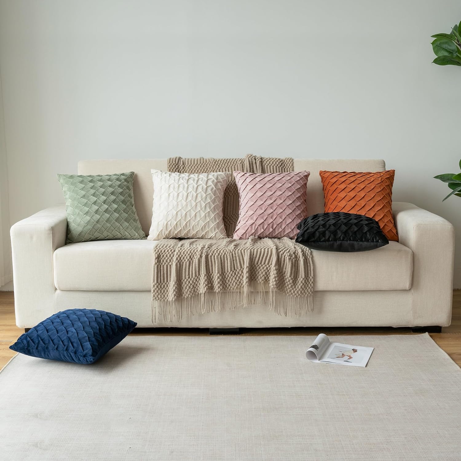 Velvet Decorative Throw Pillow Covers Set of 2, 18x18 Inch Soft Modern Weave Cushion Case, Farmhouse Home Decor Pillowcase for Sofa Living Room Couch Bed Sage Green - Image 7