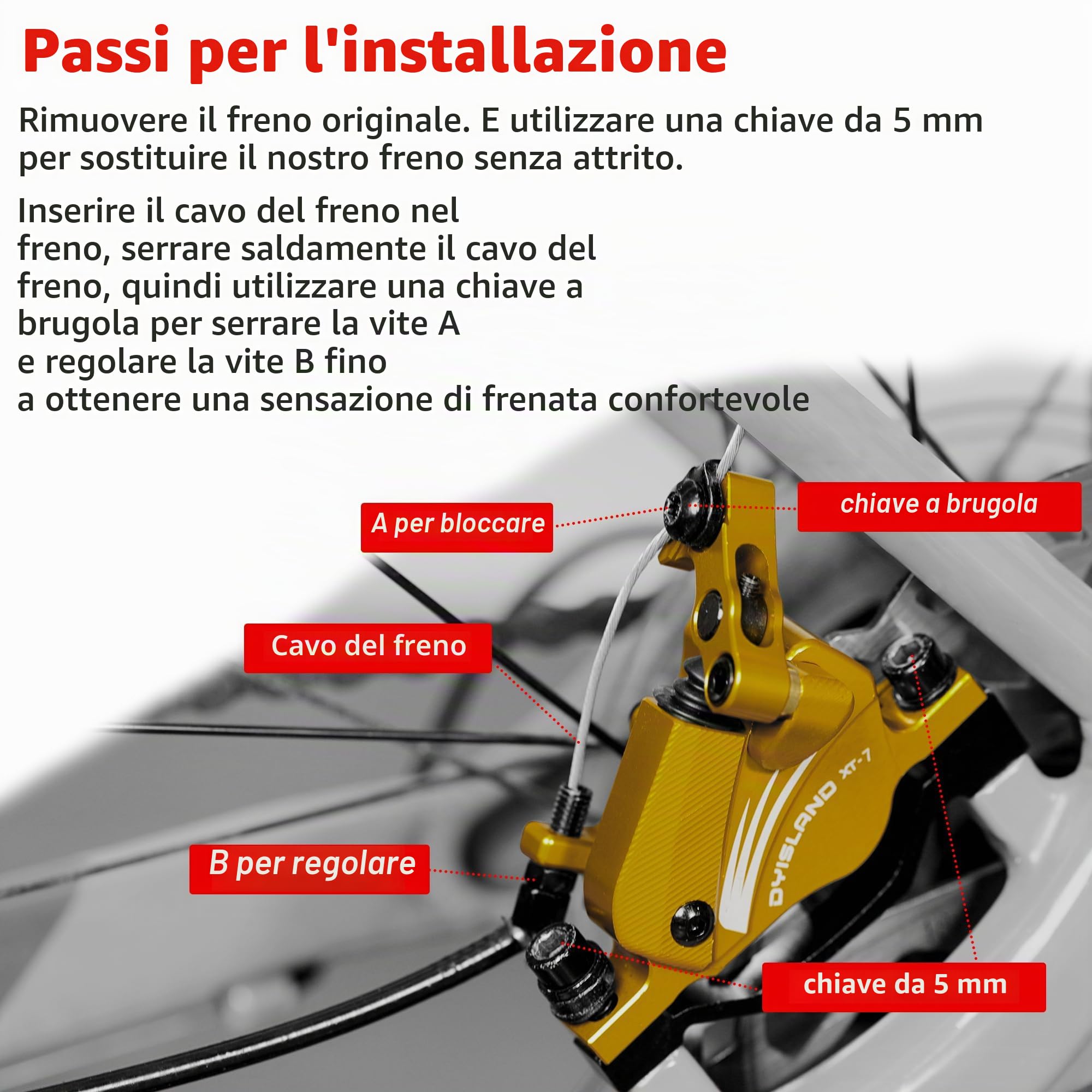 XT-7 Freni a Disco Idraulici, pinze Freno Anteriori e Posteriori a Cavo e a trazione per MTB/Montagna/Bici da Strada/Bicicletta elettrica