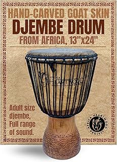 Tambor Djembe tallado a mano de África - 13"x24" Classic Ghana Djembe (tallado con huellas dactilares)