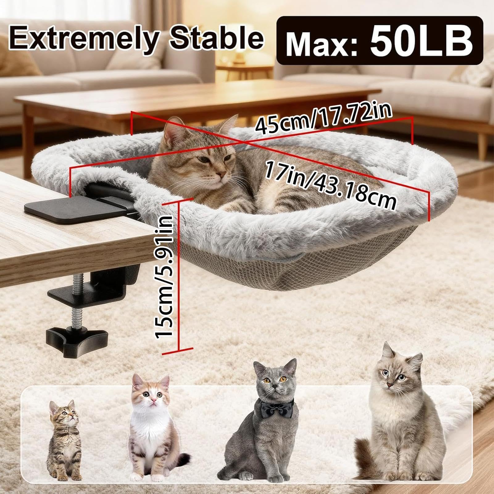 Cama para Gatos de Escritorio Hamaca antideslizante para gatitos que ahorra | Cama de Escritorio Montable para Salón Oficina Hogar Dormitorio Mesa Descanso Juego