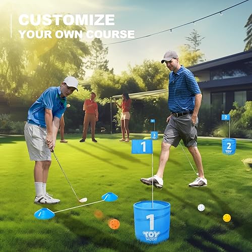 Miniatura 8 de TOY Life Juego de cubo de golf, juego de golf de 3 agujeros para adultos, familia y niños, campo de golf portátil con pelotas y bandera, juego de