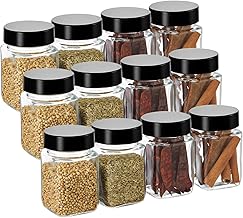 RAQSAL Cubical Square 300ml Glass Jars & Containers for Kitchen, Cube Storage Glass Jar 300 ml Each, Transparent Glass Jat with Black Color Plastic Airtight Lid (Set Of 12)
