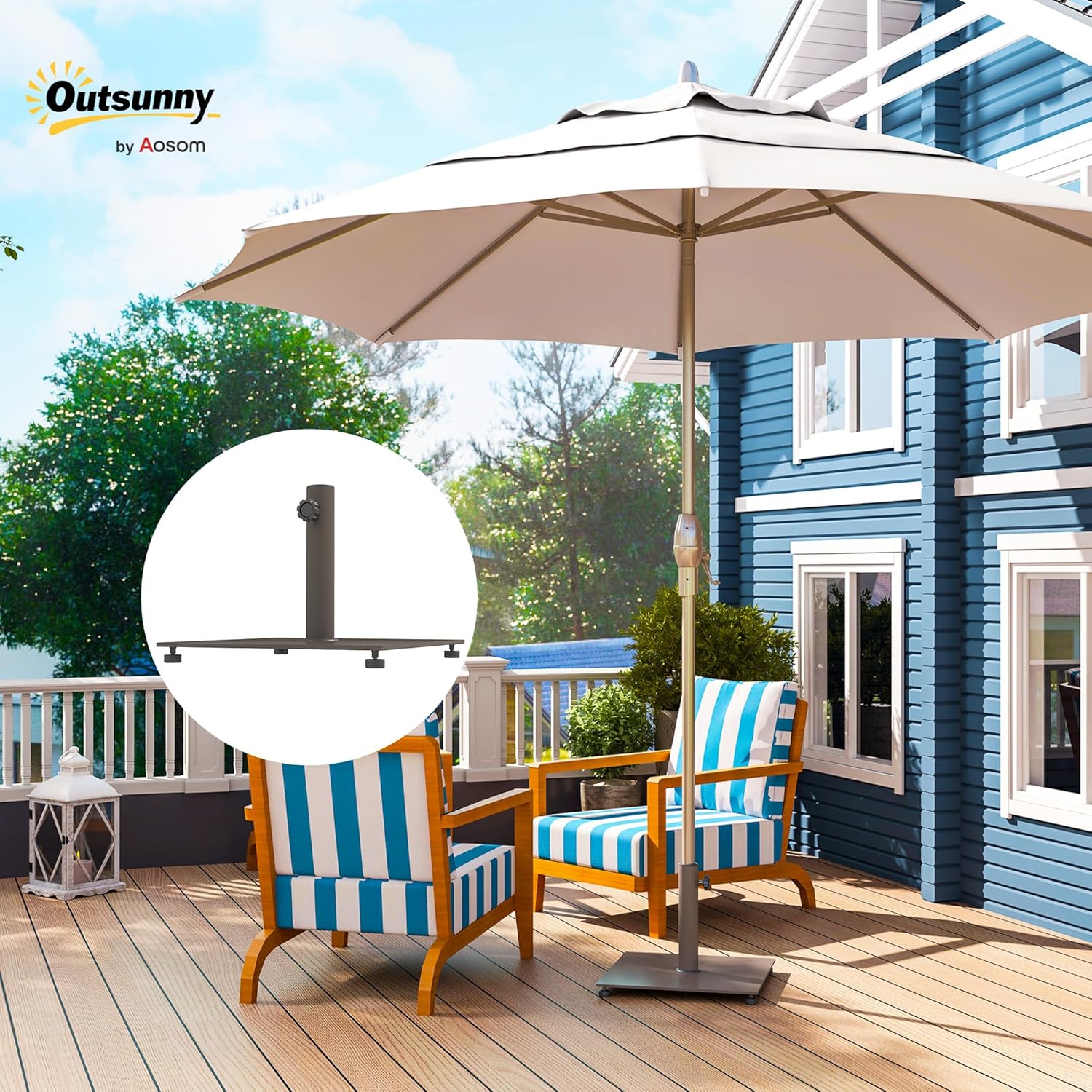 Outsunny Square Patio Umbrella Base, 29 lbs Metal Umbrella Stand Base with Adjustable Foot Pads, Heavy Duty Patio Umbrella Holder for 1.5"/1.9" Umbrella Poles for Outdoor, Lawn, Poolside, Brown