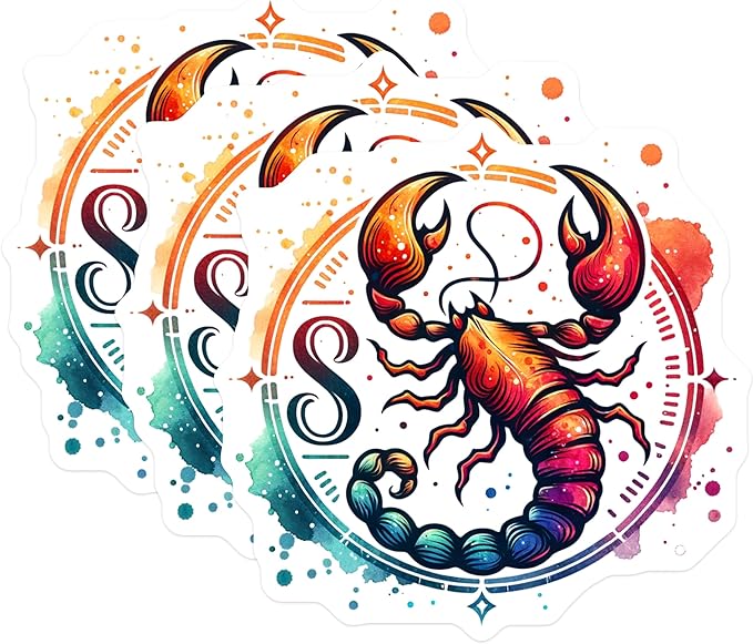 (3 Pack) Zodiac Sign Decals - Scorpio Art Decals - Astrology Stickers- 3 Inches On Longest Side - Easy Peel & Apply - Made in USA - 3MCS5663