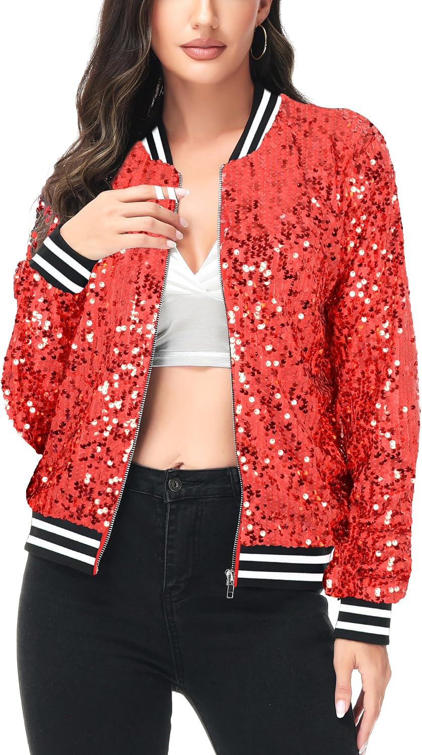 Anna-Kaci Womens Sequin Jacket Bomber Coat 1989 Slitter Outfit For Concert Party image 3