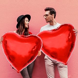 Huge, 32 Inch Red Heart Balloons - Pack of 2 | Heart Shaped Balloons for Valentines Day Decor | Valentines Day Balloons for Romantic Decorations Special Night | Heart Foil Balloons for Anniversary