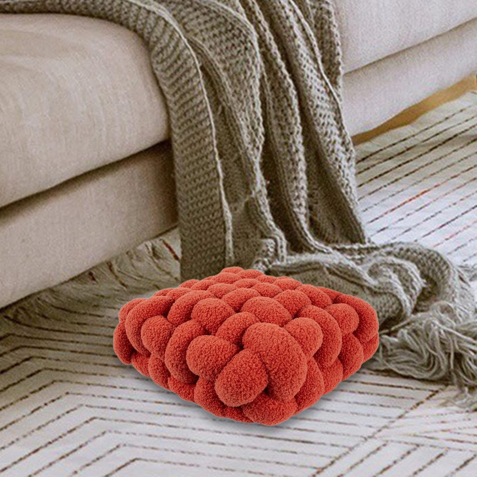 Gewebtes sitzkissen Bodenkissen Kinder, Handgewebtes Sofa Rücken Extra Dicke Sitzauflagen, Plüschkissen für Restaurant,Wohnzimmer,Indoor u. Outdoor,40x40x12cm,Grapefruitrot