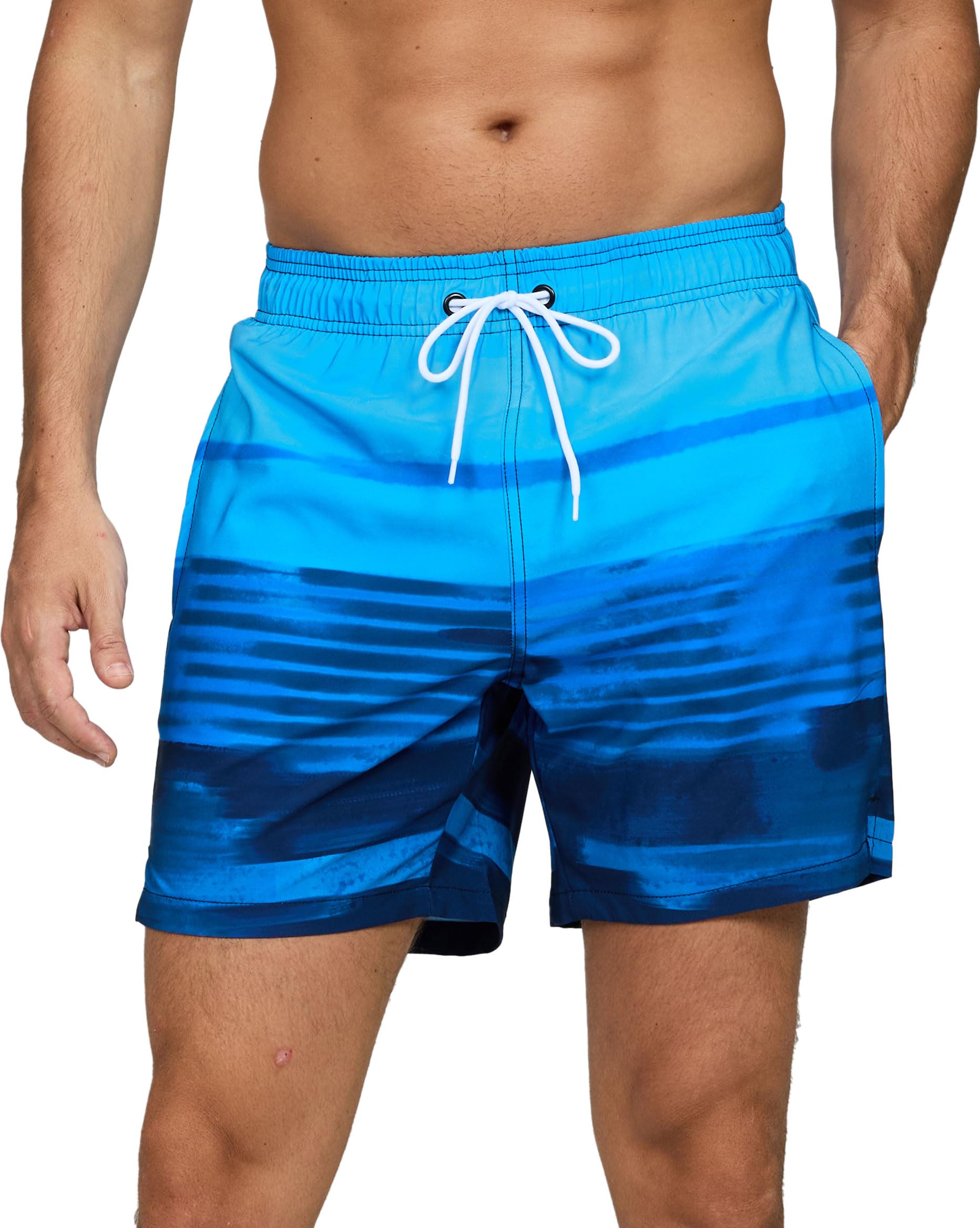 Decorie Badehose Herren Badeshorts Männer mit Reißverschlusstasche Schwimmhose Trendiger Farbverlaufdruck Schwimmshort mit Meshfutter